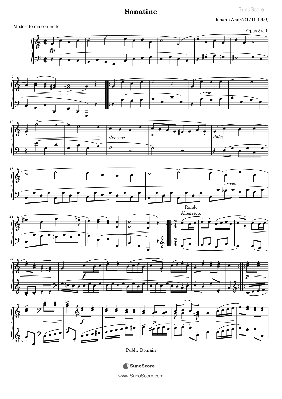 소나티네 Op.34 악보 첫 쪽 미리보기
