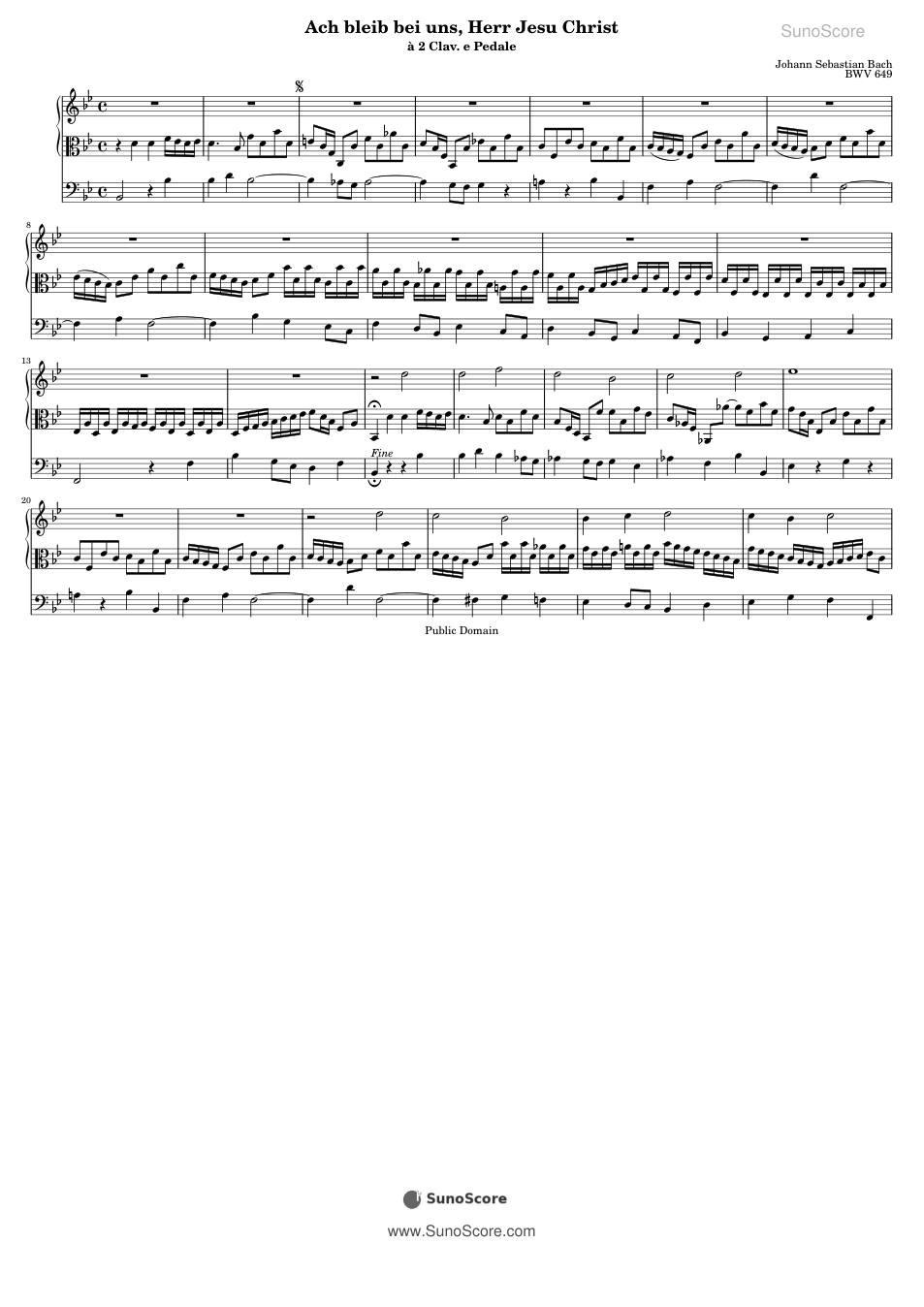 머무소서, 주 예수 그리스도 BWV 649 악보 첫 쪽 미리보기