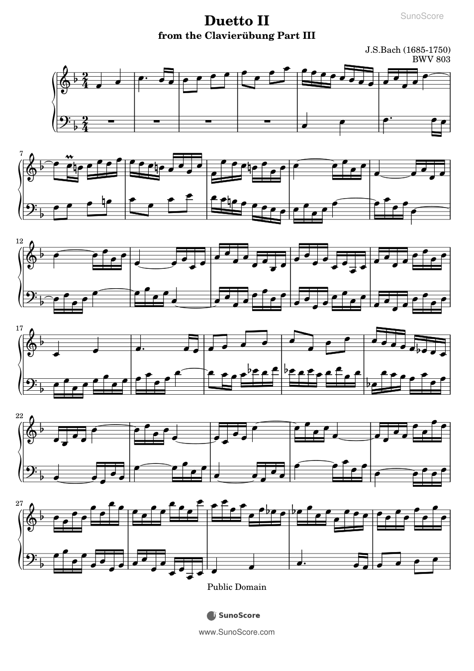 두에토 2번 BWV 803 악보 첫 쪽 미리보기