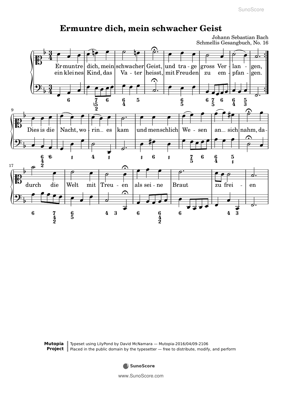 일어나라, 나의 약한 영혼아 BWV 454 악보 첫 쪽 미리보기