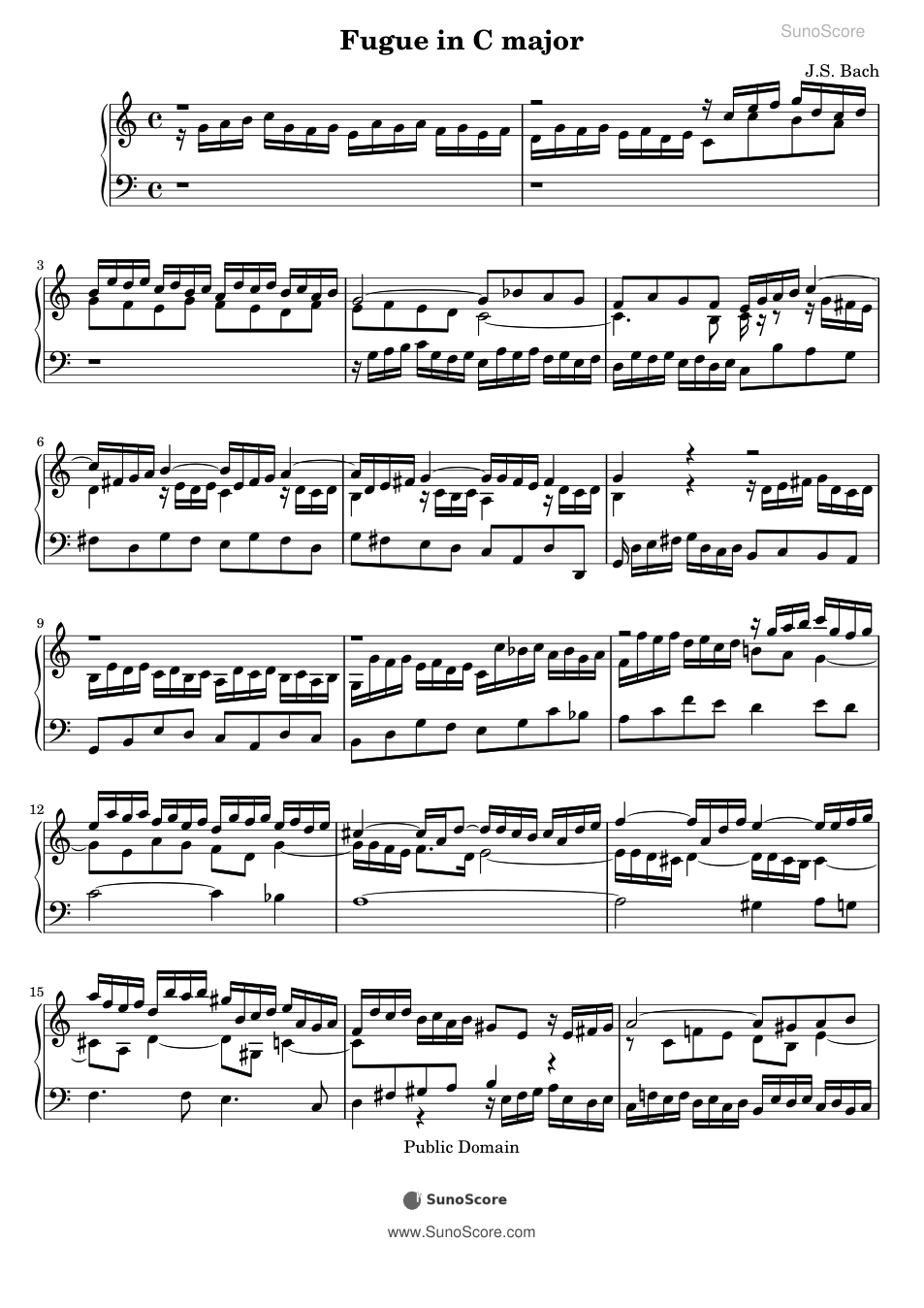 푸가 다장조 BWV 952 악보 첫 쪽 미리보기