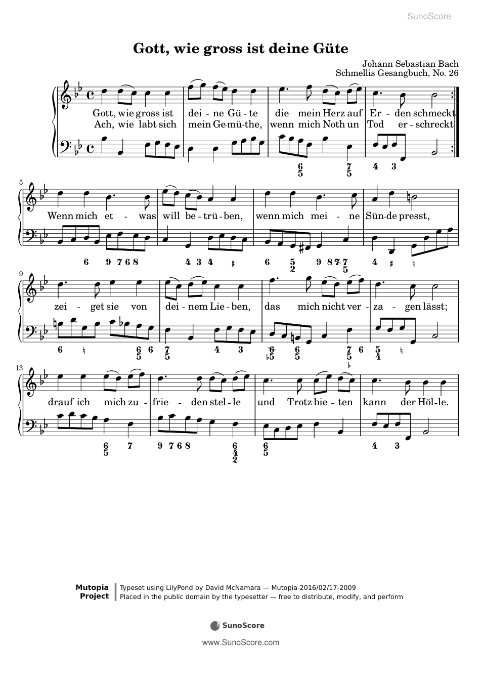 하나님, 당신의 선하심은 얼마나 크신지 BWV 462 악보 첫 쪽 미리보기