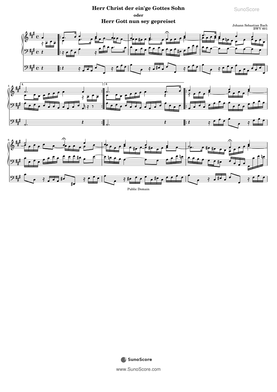주 그리스도, 하나님의 외아들 BWV 601 악보 첫 쪽 미리보기