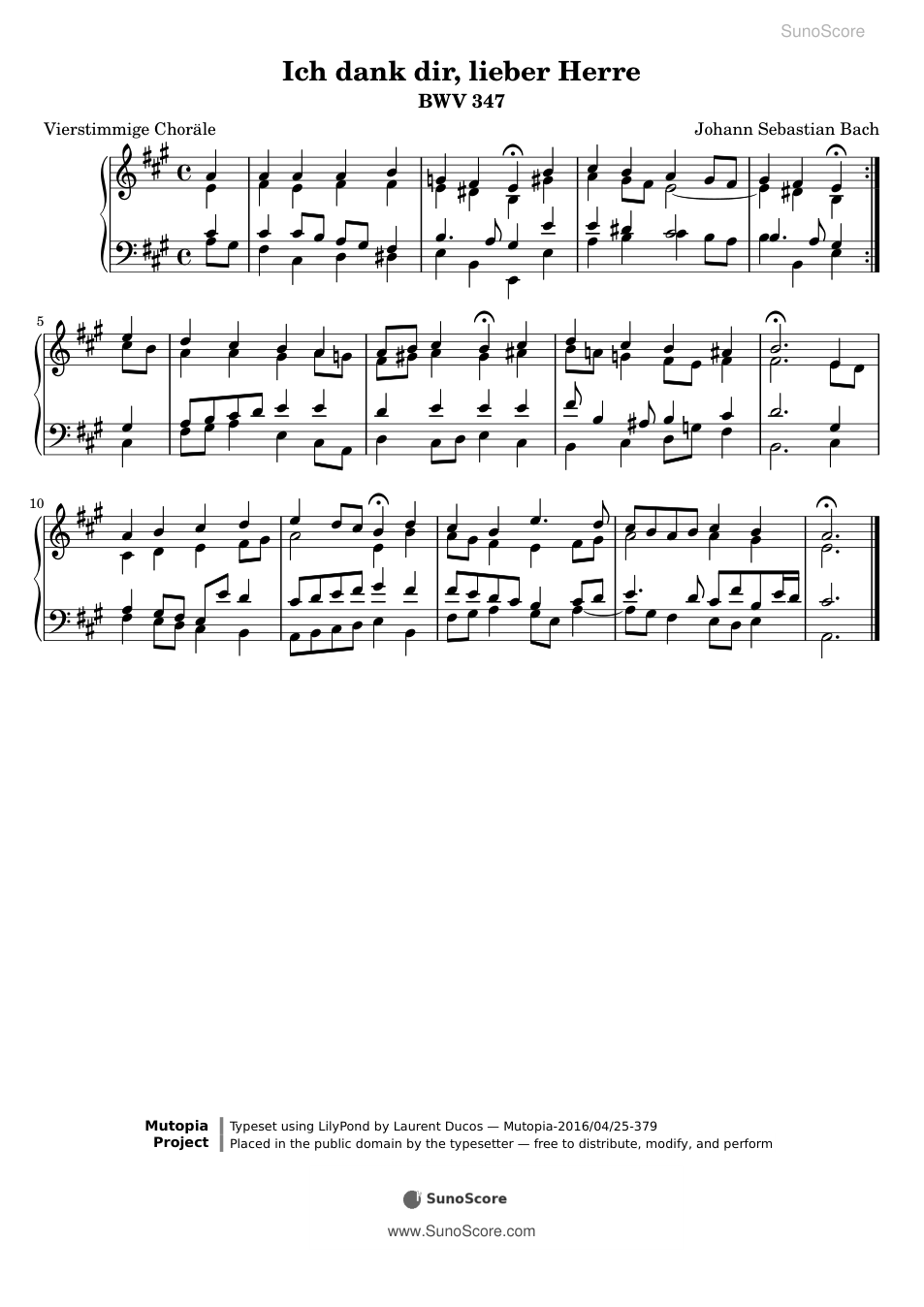 사랑하는 주님 감사합니다 BWV 347 악보 첫 쪽 미리보기