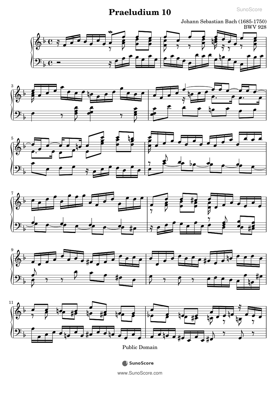 작은 전주곡 BWV 928 악보 첫 쪽 미리보기