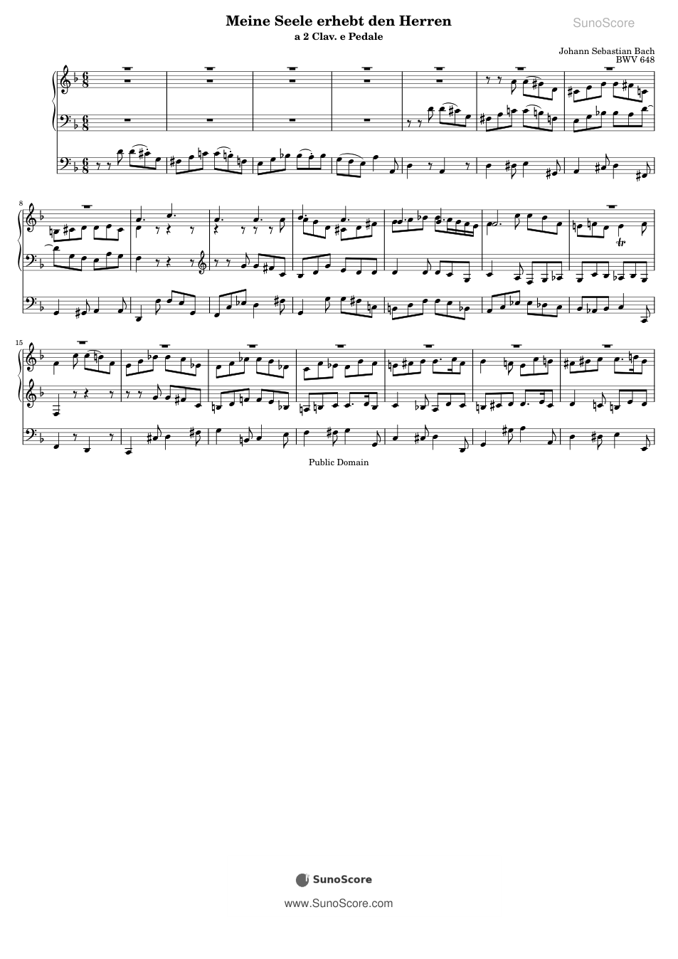 내 영혼이 주를 찬양하며 BWV 648 악보 첫 쪽 미리보기