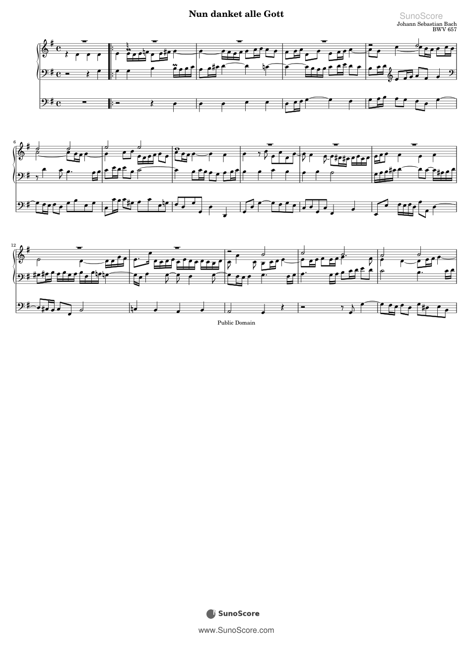 이제 모두 하나님께 감사하세 BWV 657 악보 첫 쪽 미리보기