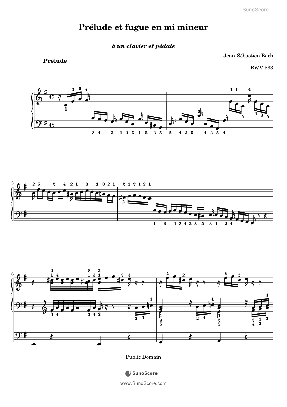 전주곡과 푸가 마단조 BWV 533 악보 첫 쪽 미리보기