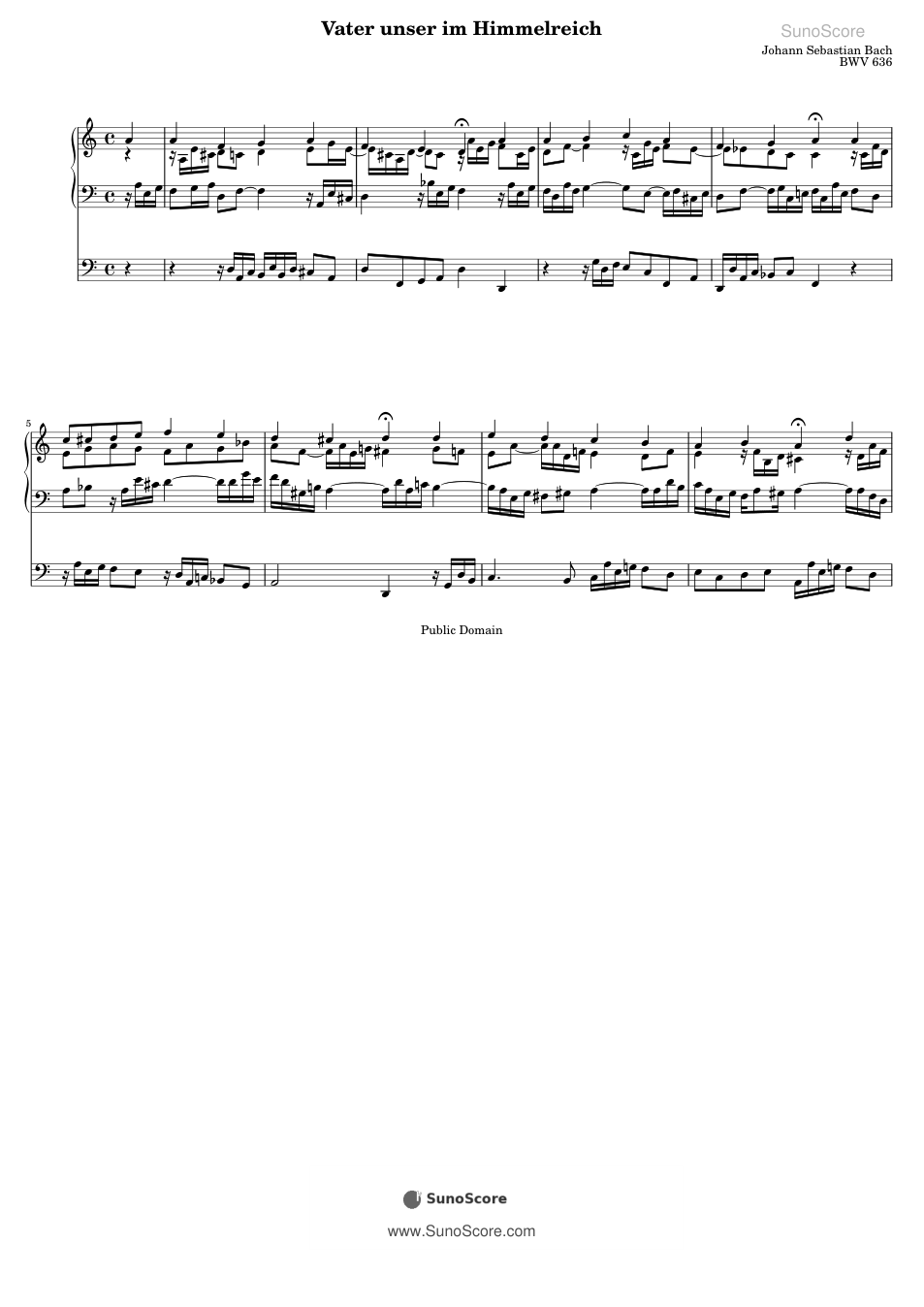 하늘에 계신 우리 아버지 BWV 636 악보 첫 쪽 미리보기