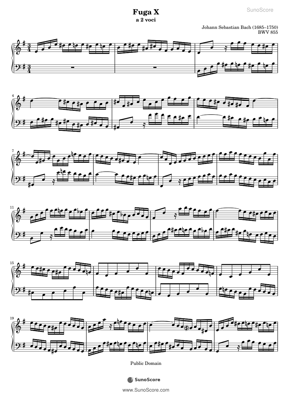 평균율 1권 푸가 10번 BWV 855 악보 첫 쪽 미리보기