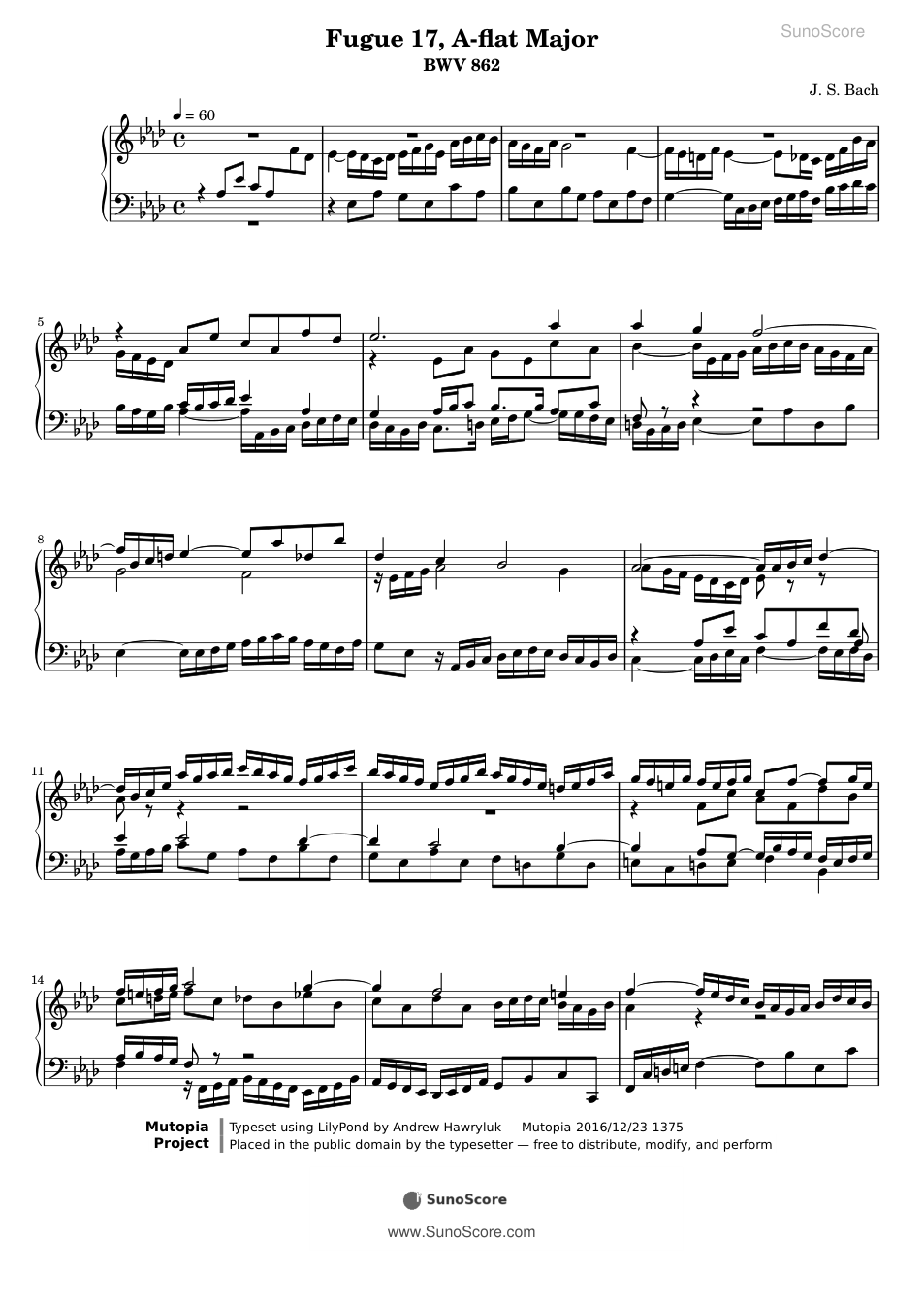 평균율 1권 푸가 17번 BWV 862 악보 첫 쪽 미리보기