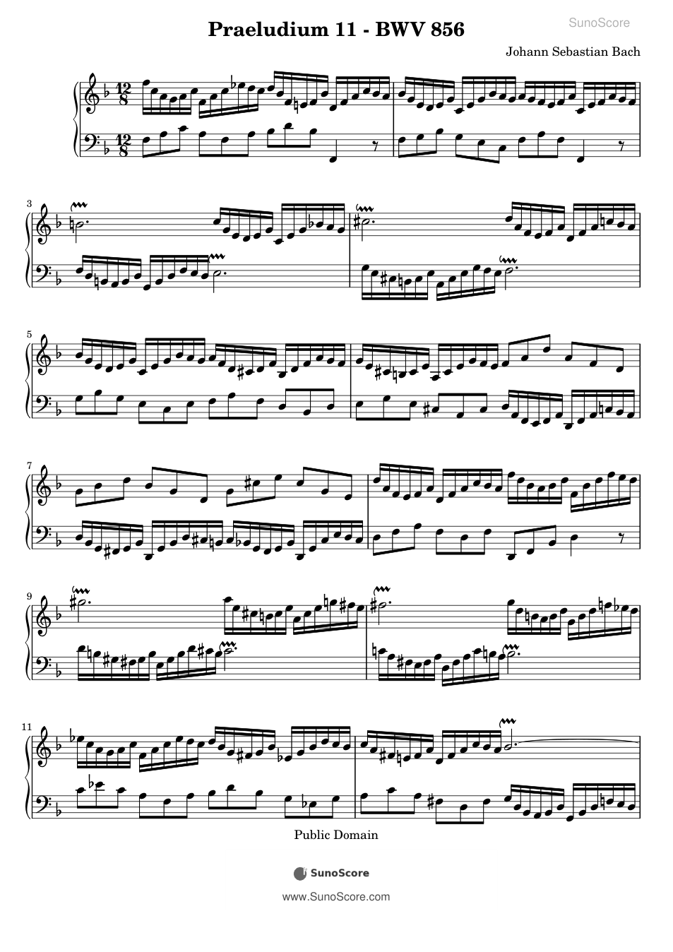 평균율 1권 전주곡 11번 BWV 856 악보 첫 쪽 미리보기