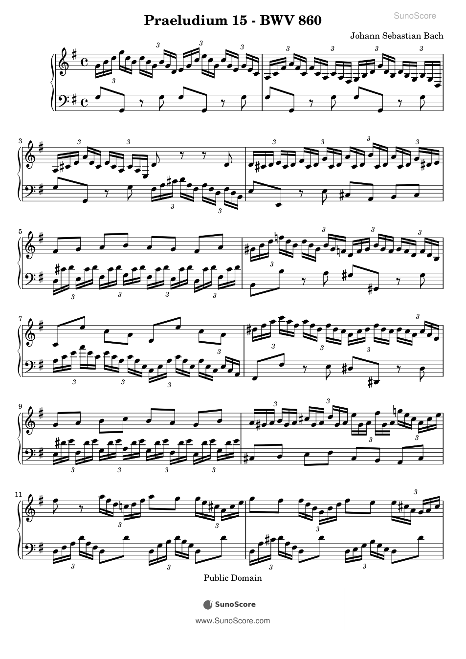 평균율 1권 전주곡 15번 BWV 860 악보 첫 쪽 미리보기