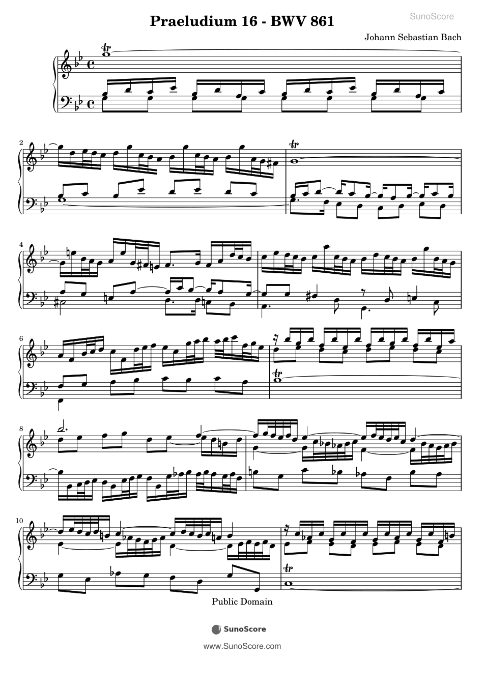 평균율 1권 전주곡 16번 BWV 861 악보 첫 쪽 미리보기