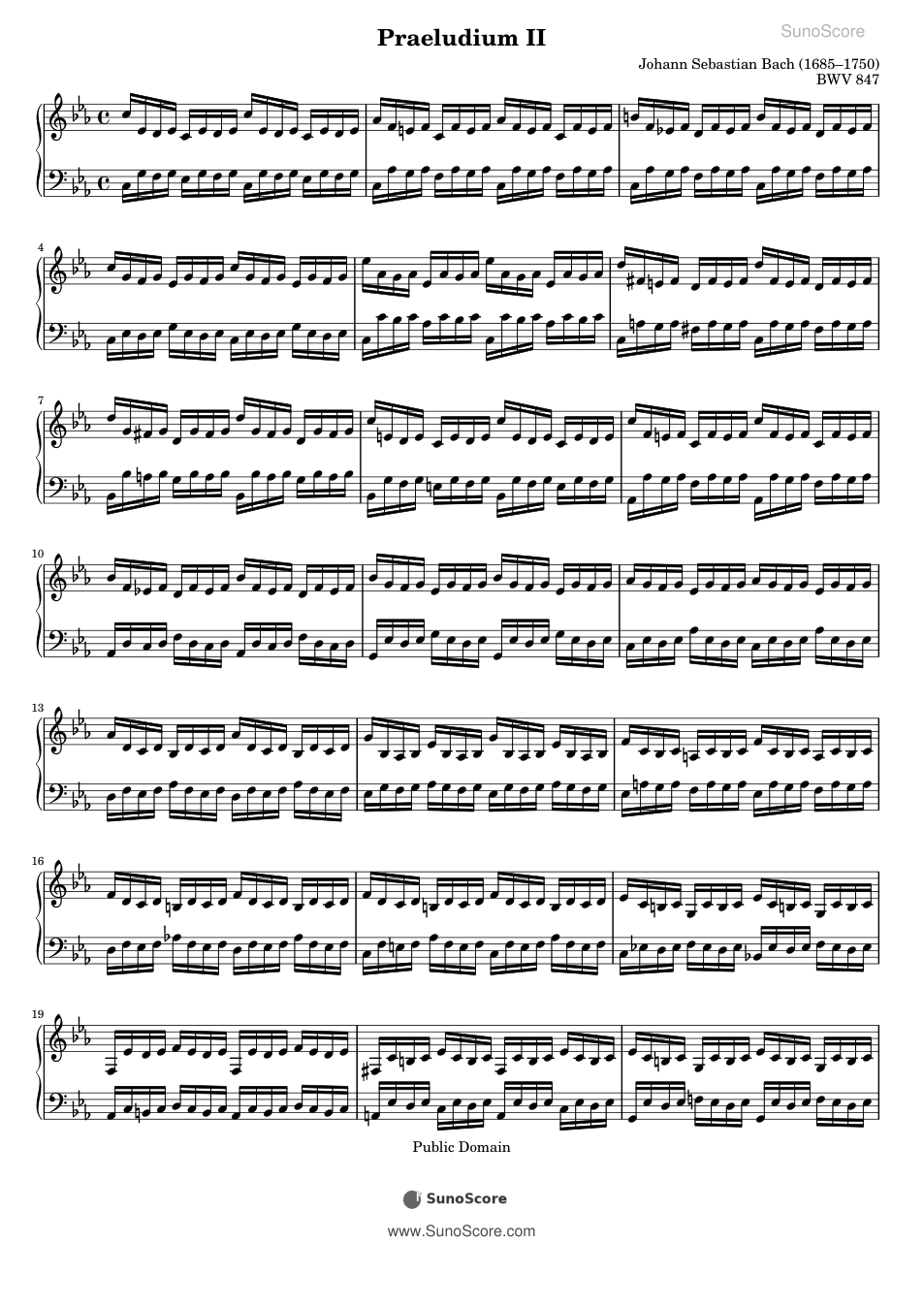 평균율 1권 전주곡 2번 BWV 847 악보 첫 쪽 미리보기
