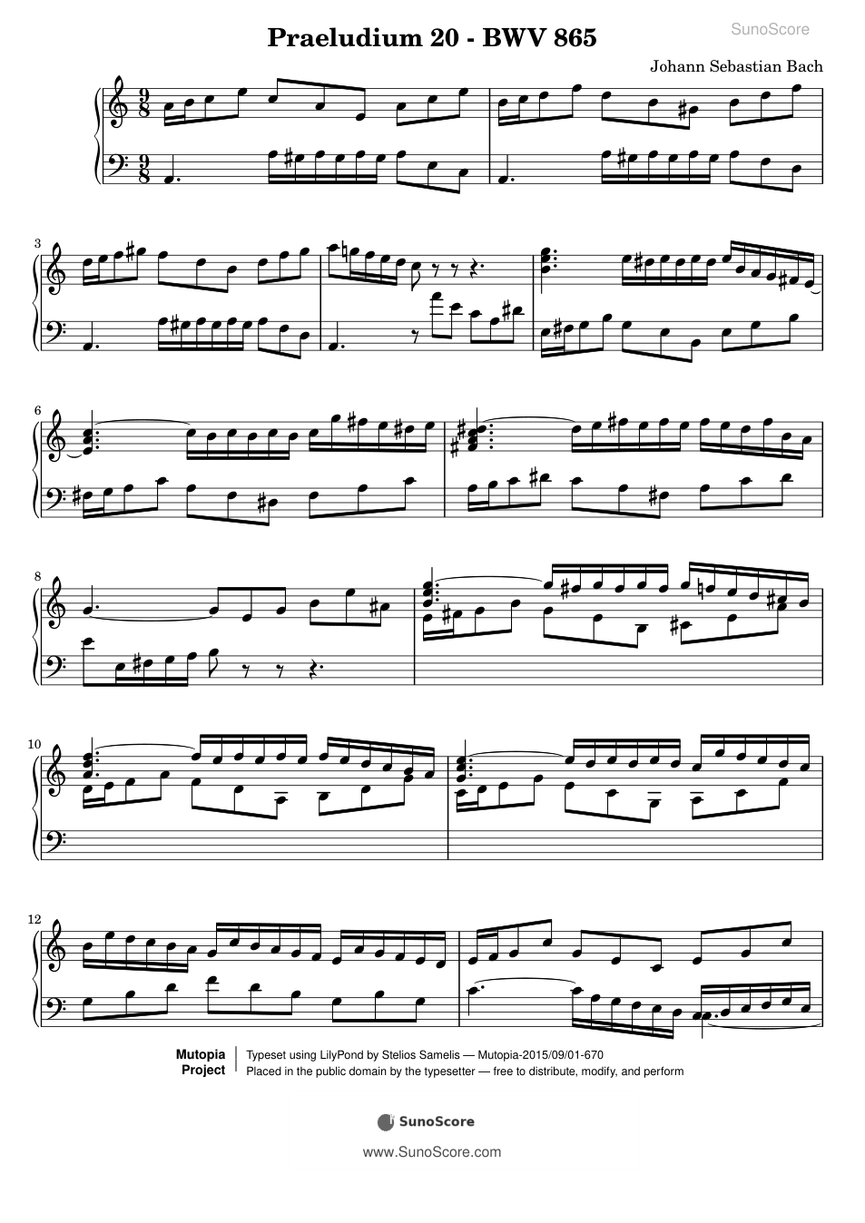 평균율 1권 전주곡 20번 BWV 865 악보 첫 쪽 미리보기