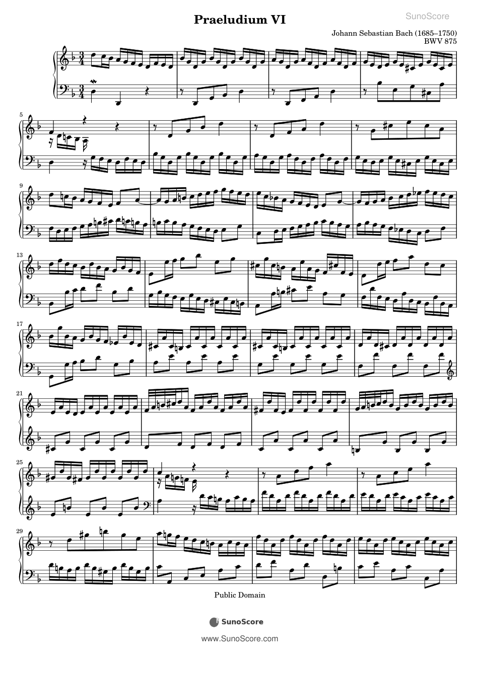 평균율 2권 전주곡 6번 BWV 875 악보 첫 쪽 미리보기