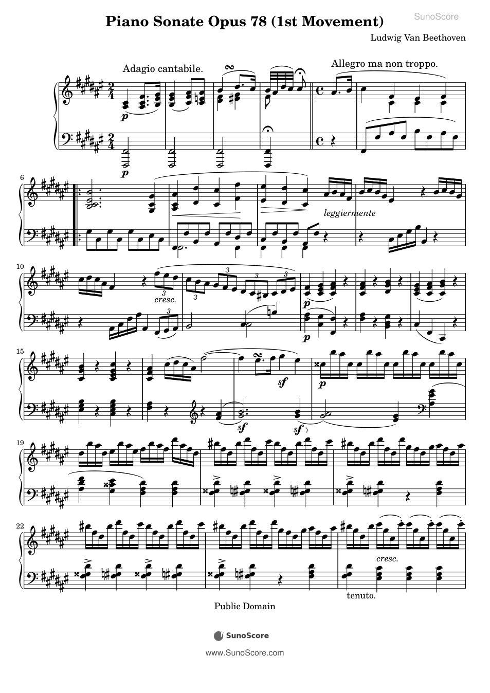 피아노 소나타 24번 「테레제」 1악장 악보 첫 쪽 미리보기