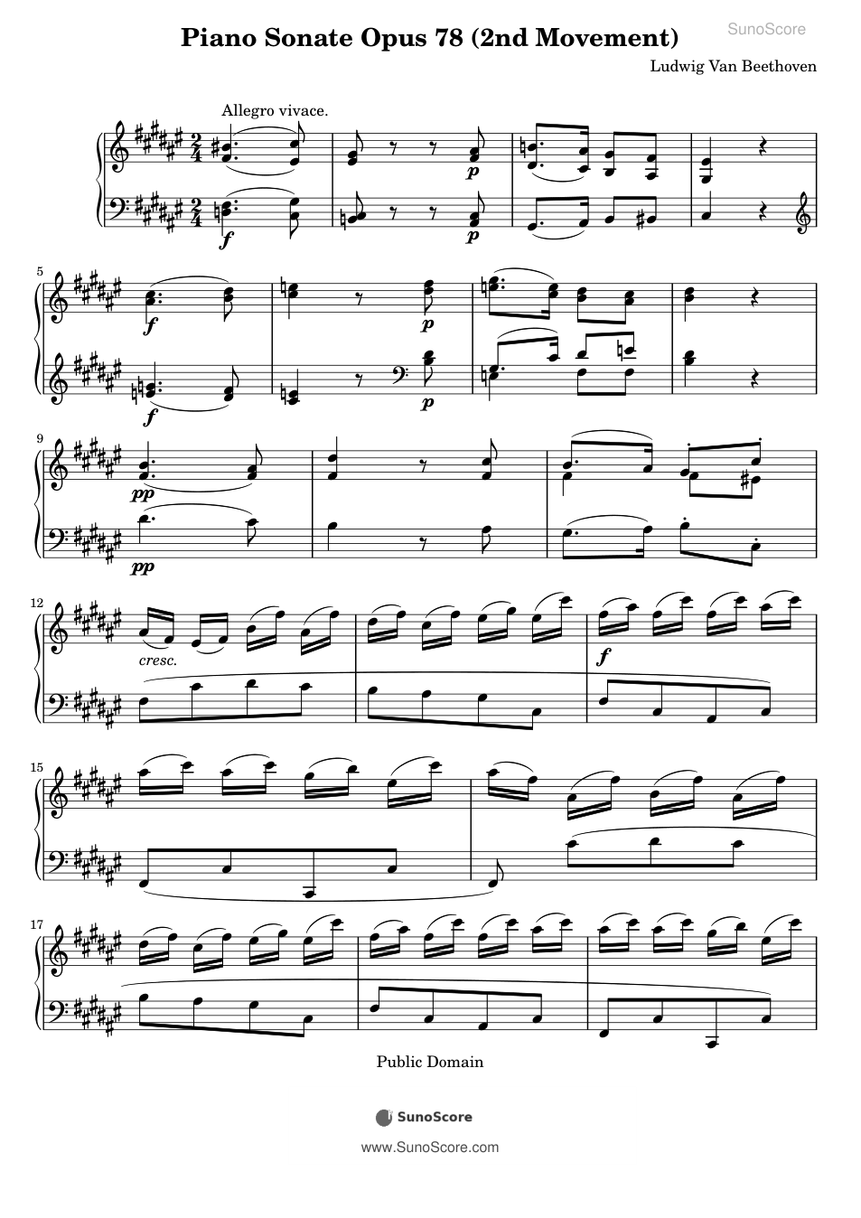피아노 소나타 24번 「테레제」 2악장 악보 첫 쪽 미리보기
