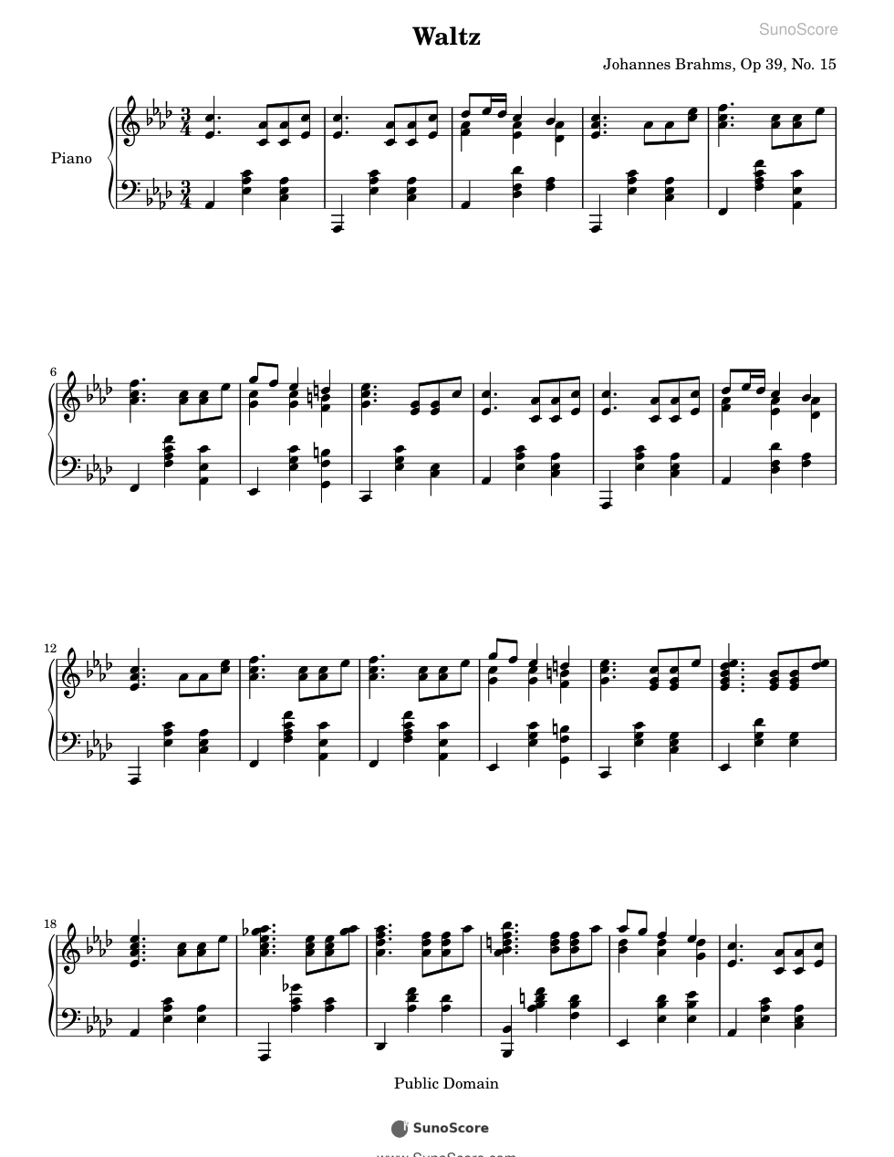 왈츠 Op.39-15 악보 첫 쪽 미리보기