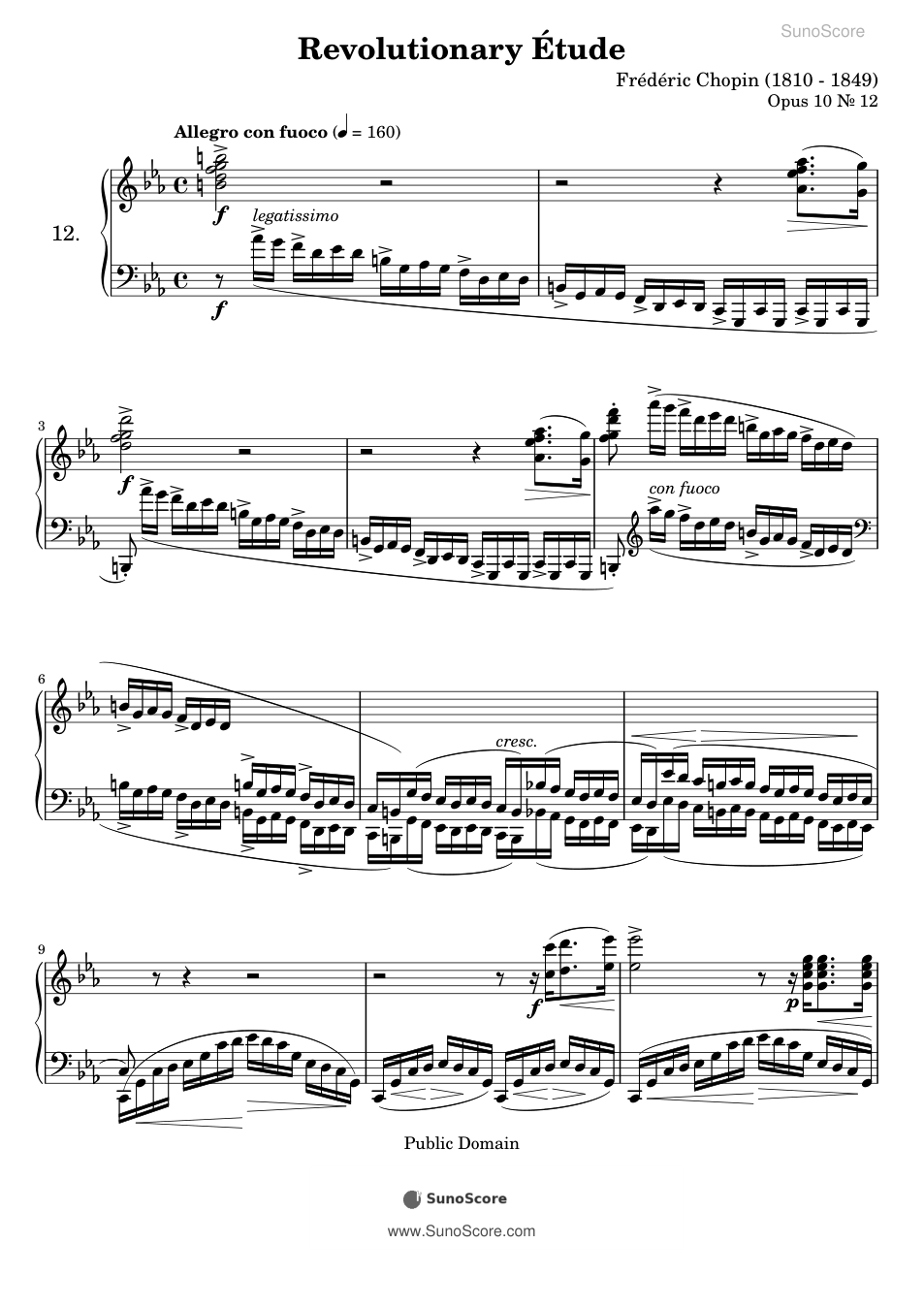 혁명 (연습곡 Op.10-12) 악보 첫 쪽 미리보기
