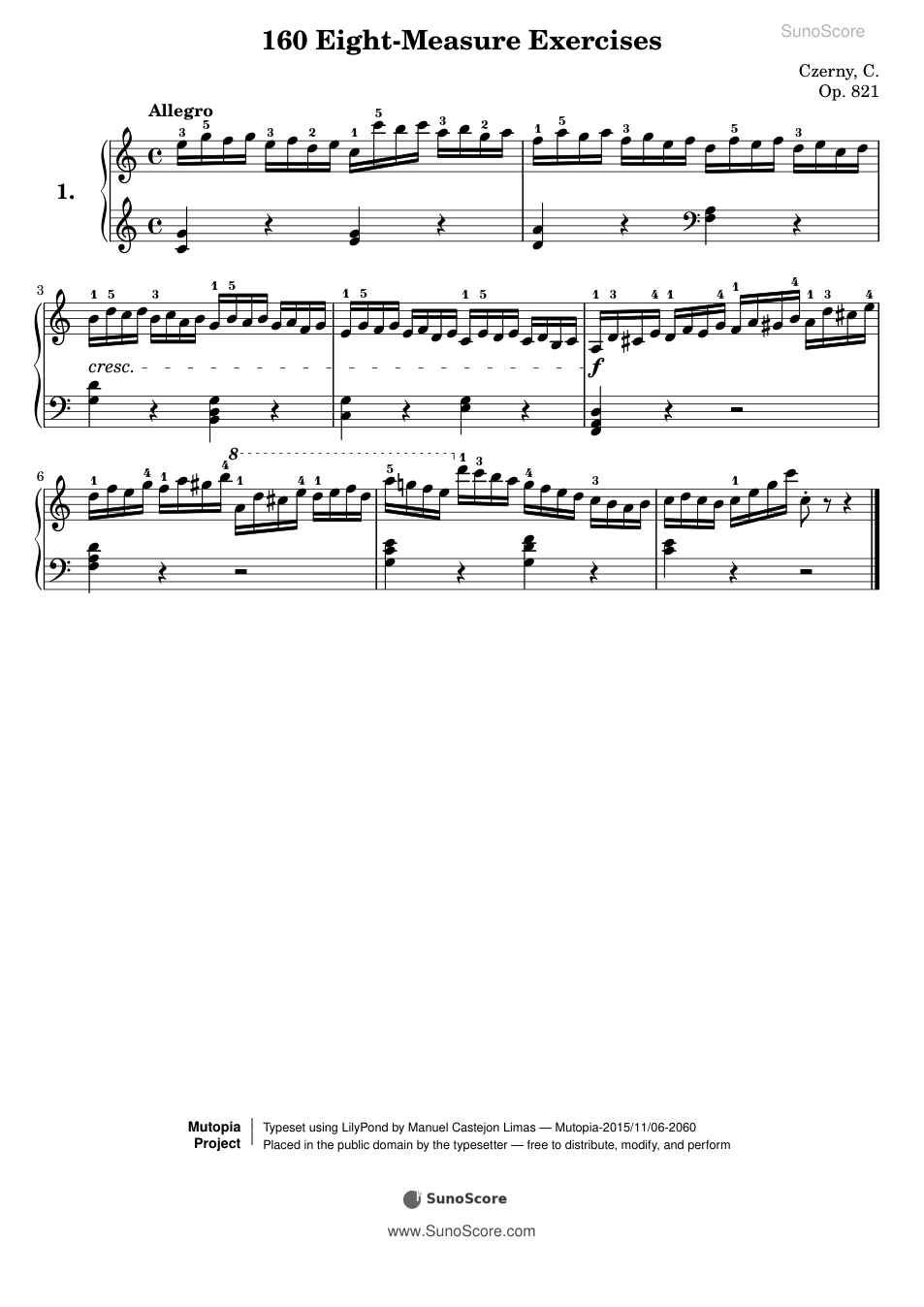 160개의 8마디 연습곡 Op.821-1 악보 첫 쪽 미리보기