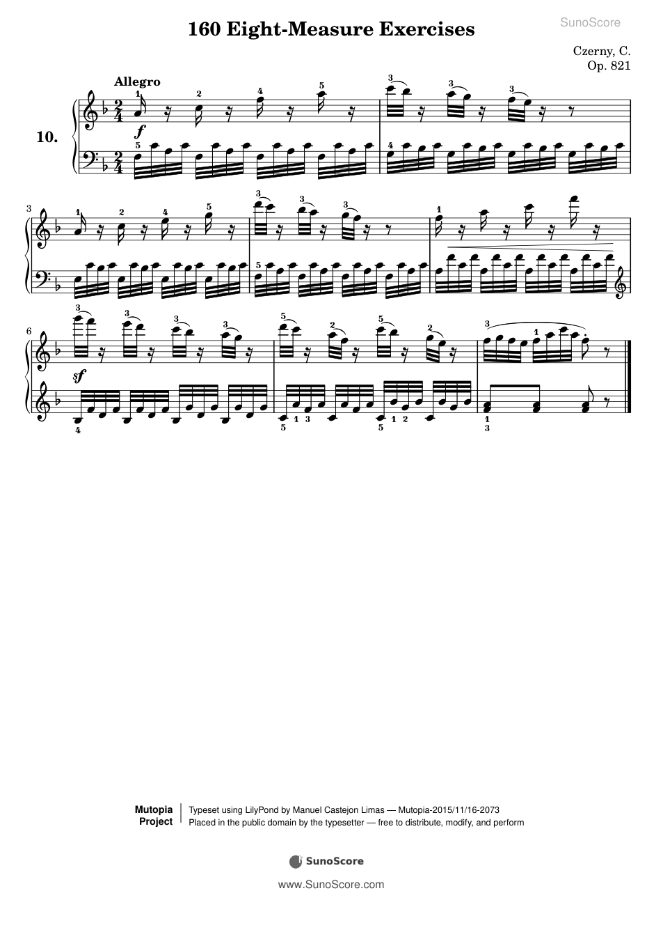 160개의 8마디 연습곡 Op.821-10 악보 첫 쪽 미리보기