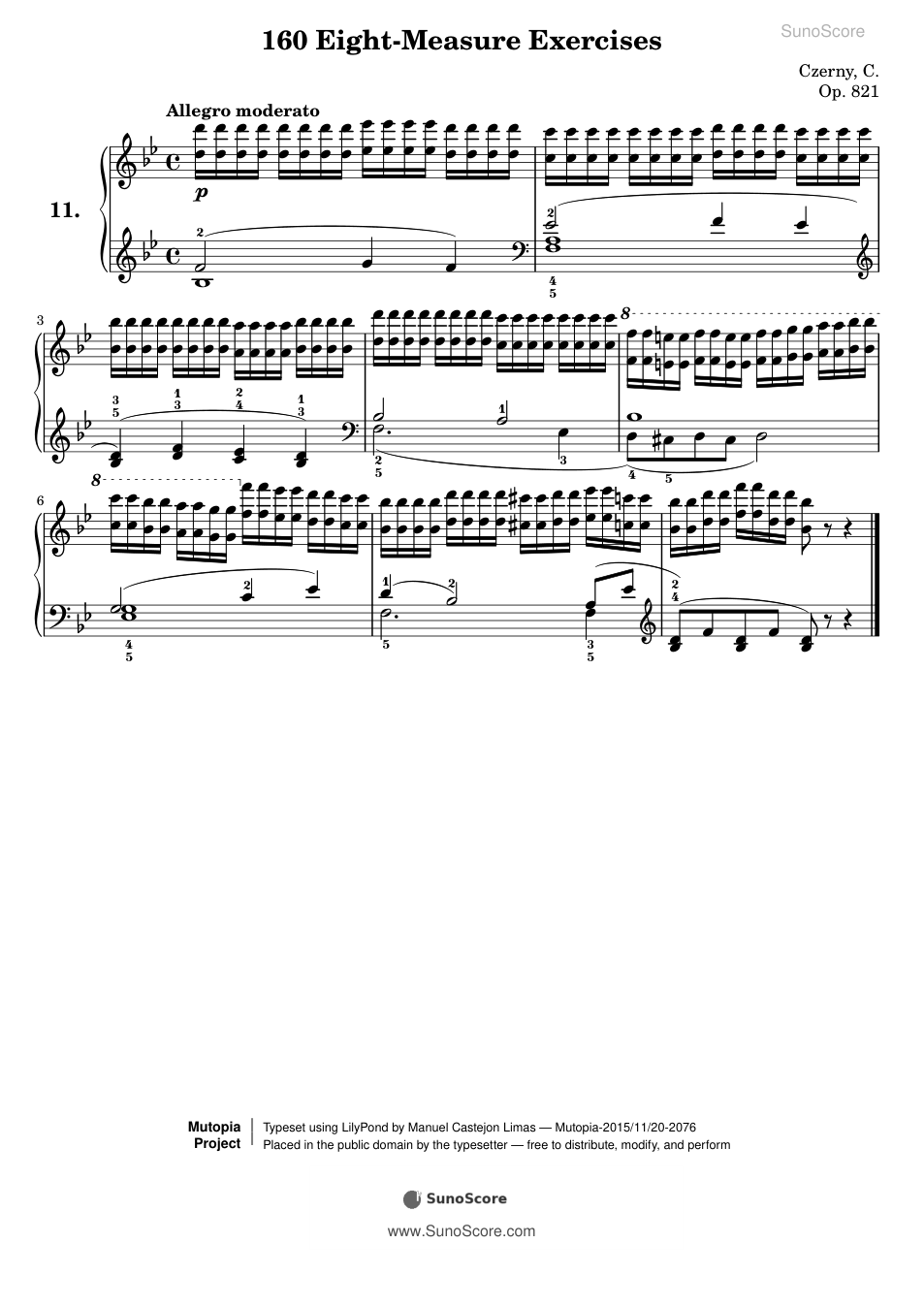 160개의 8마디 연습곡 Op.821-11 악보 첫 쪽 미리보기