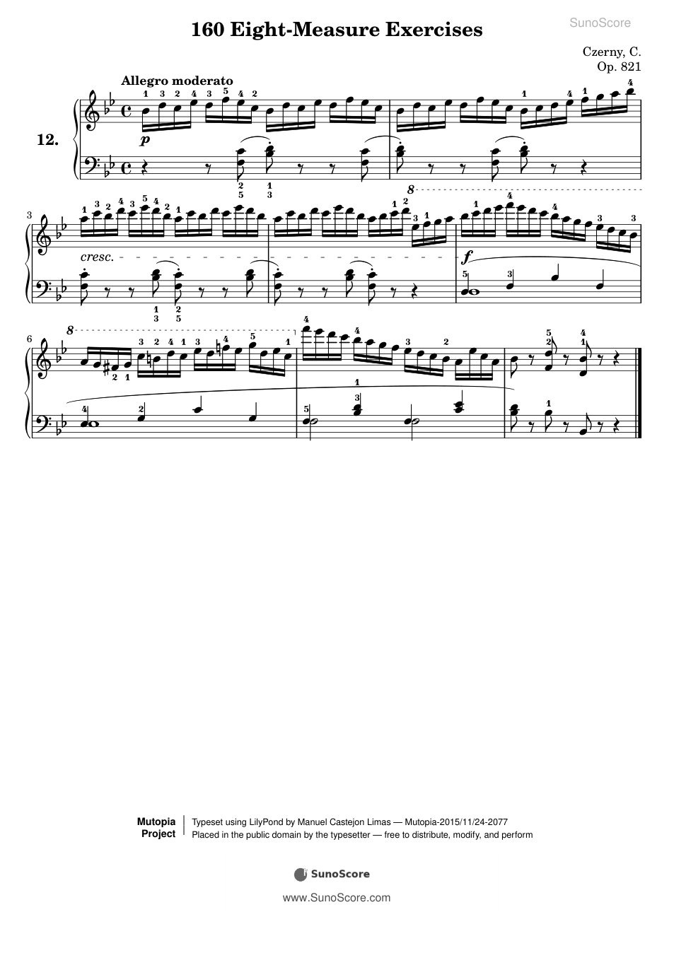 160개의 8마디 연습곡 Op.821-12 악보 첫 쪽 미리보기
