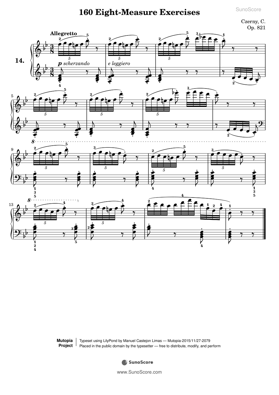 160개의 8마디 연습곡 Op.821-14 악보 첫 쪽 미리보기