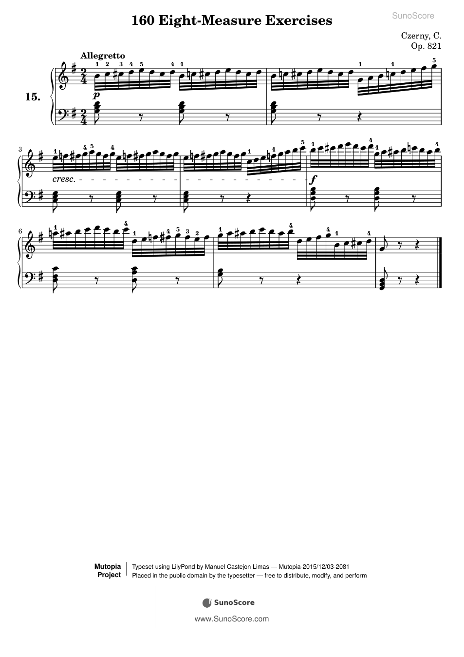 160개의 8마디 연습곡 Op.821-15 악보 첫 쪽 미리보기