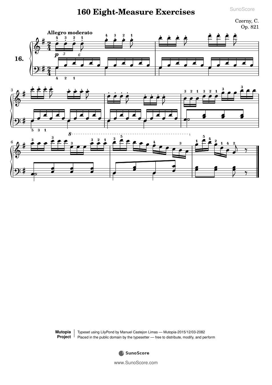 160개의 8마디 연습곡 Op.821-16 악보 첫 쪽 미리보기