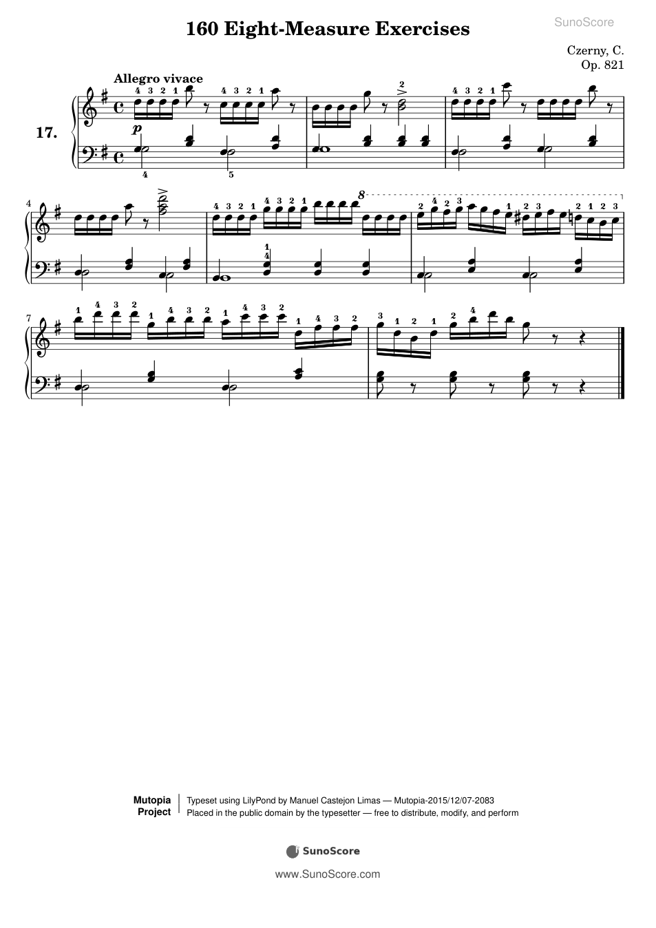 160개의 8마디 연습곡 Op.821-17 악보 첫 쪽 미리보기