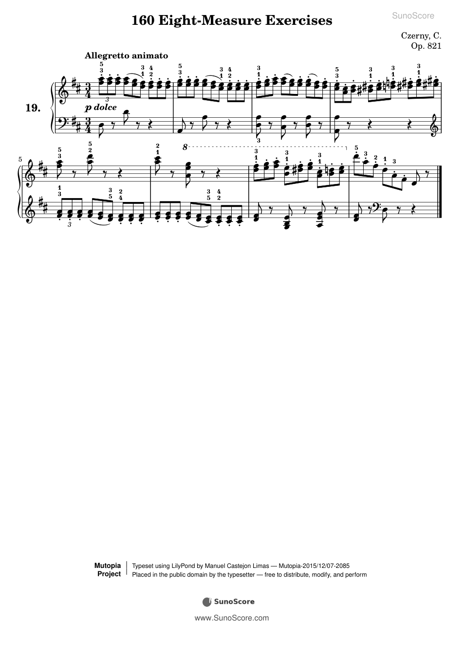 160개의 8마디 연습곡 Op.821-19 악보 첫 쪽 미리보기