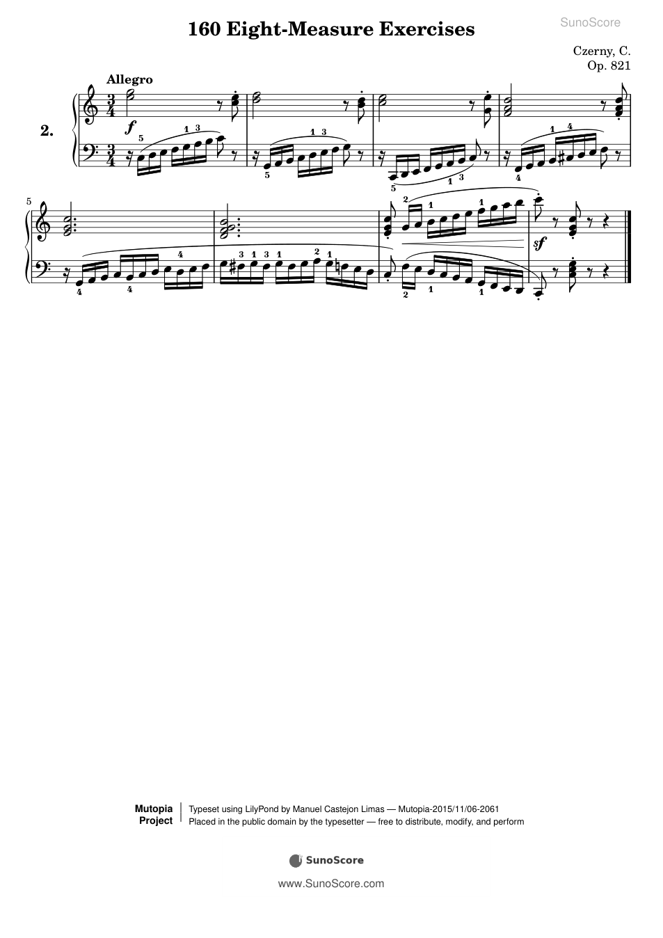 160개의 8마디 연습곡 Op.821-2 악보 첫 쪽 미리보기