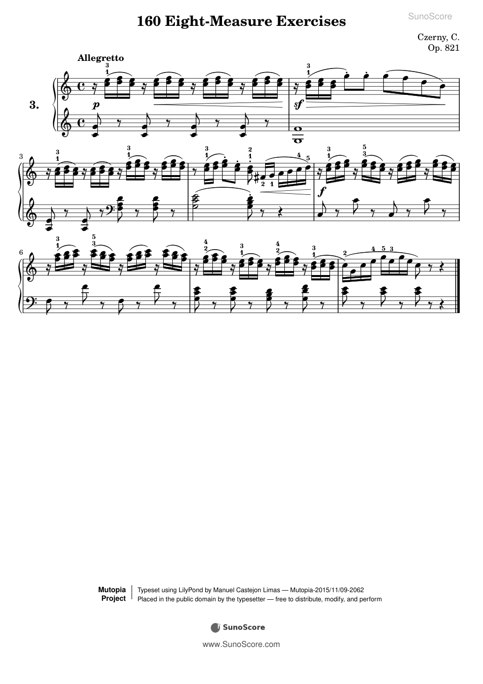 160개의 8마디 연습곡 Op.821-3 악보 첫 쪽 미리보기