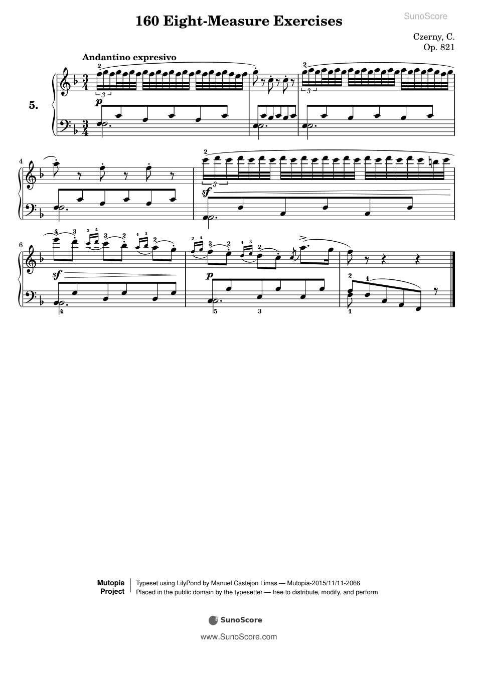 160개의 8마디 연습곡 Op.821-5 악보 첫 쪽 미리보기