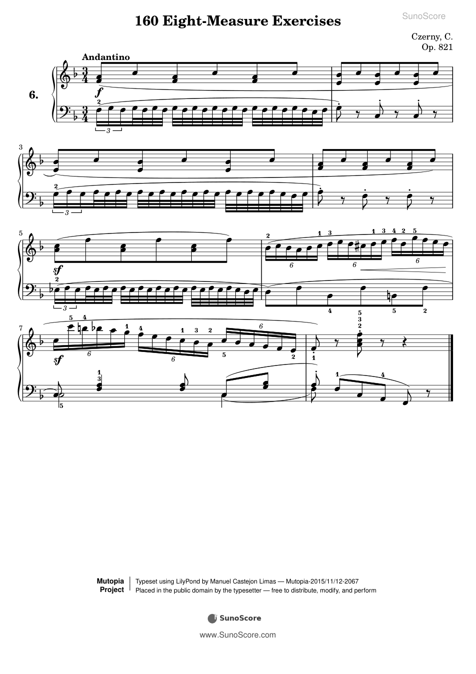 160개의 8마디 연습곡 Op.821-6 악보 첫 쪽 미리보기