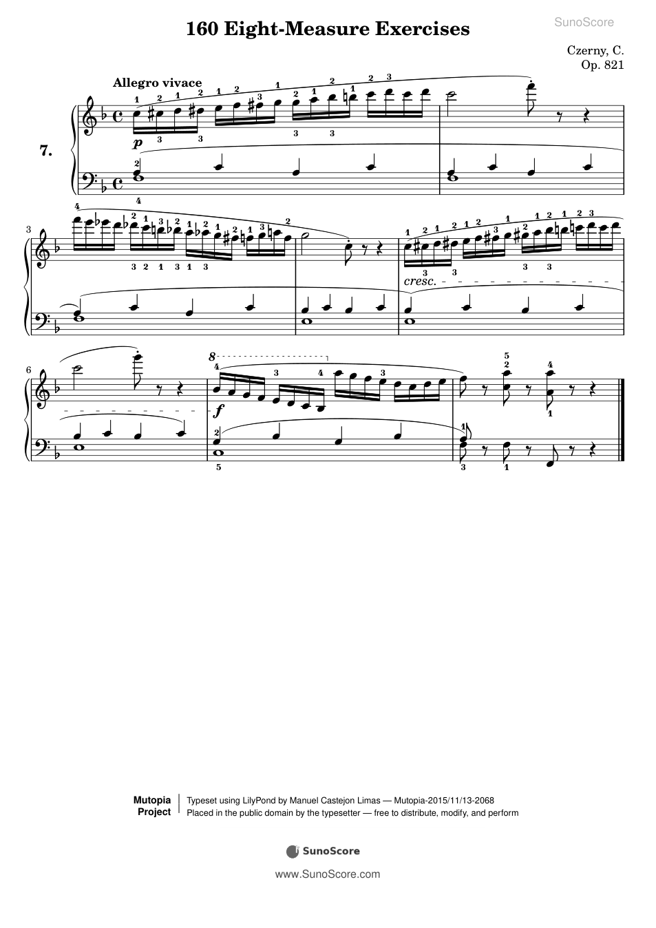 160개의 8마디 연습곡 Op.821-7 악보 첫 쪽 미리보기