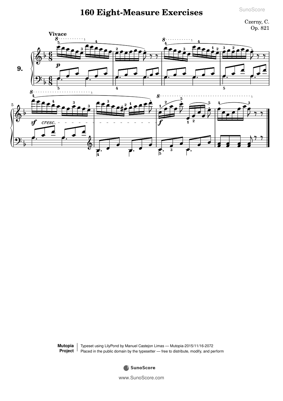160개의 8마디 연습곡 Op.821-9 악보 첫 쪽 미리보기