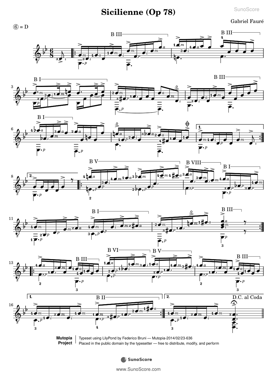 시칠리엔 Op.78 (기타) 악보 첫 쪽 미리보기