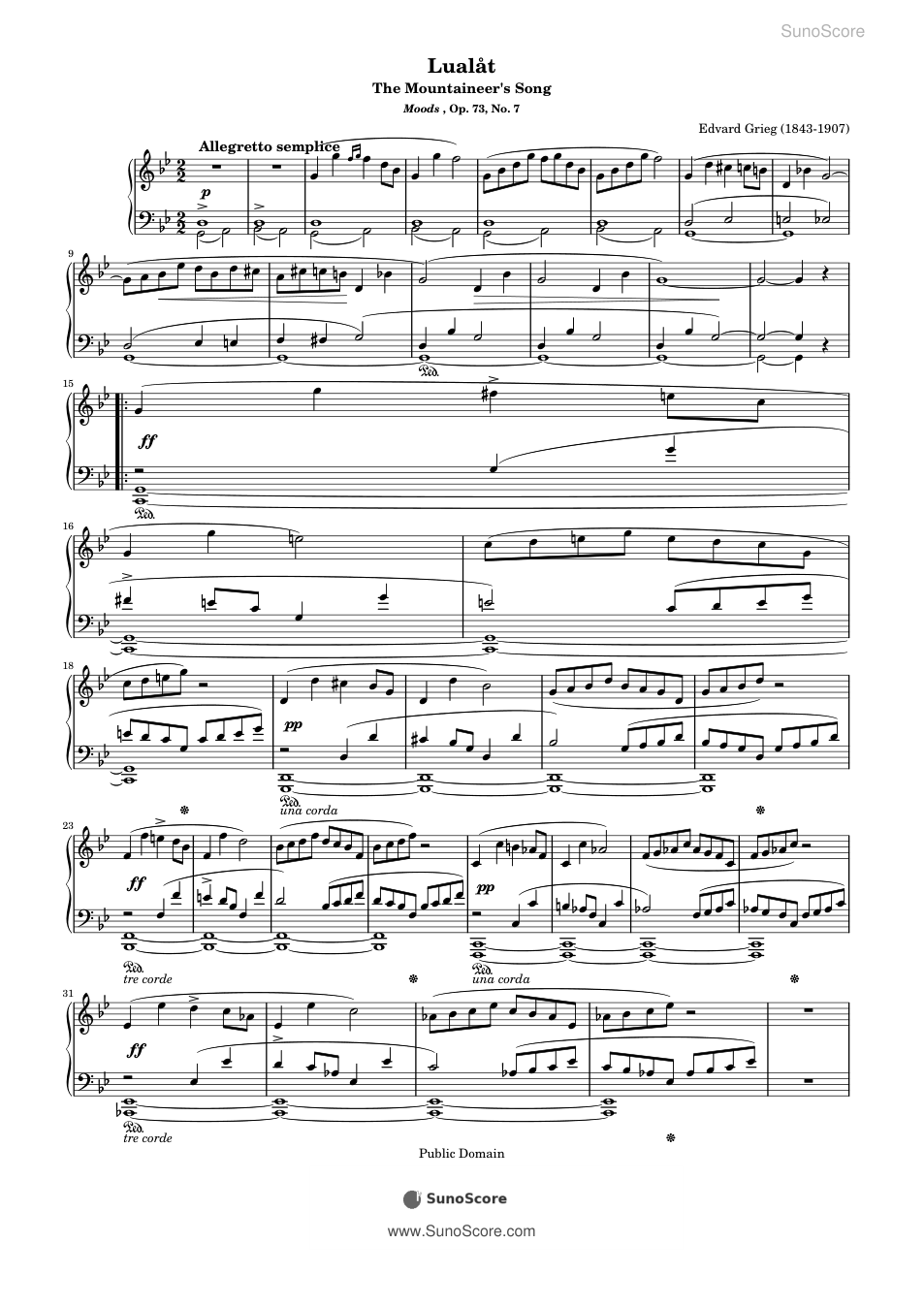 산사람의 노래 (서정 소품 Op.73-7) 악보 첫 쪽 미리보기