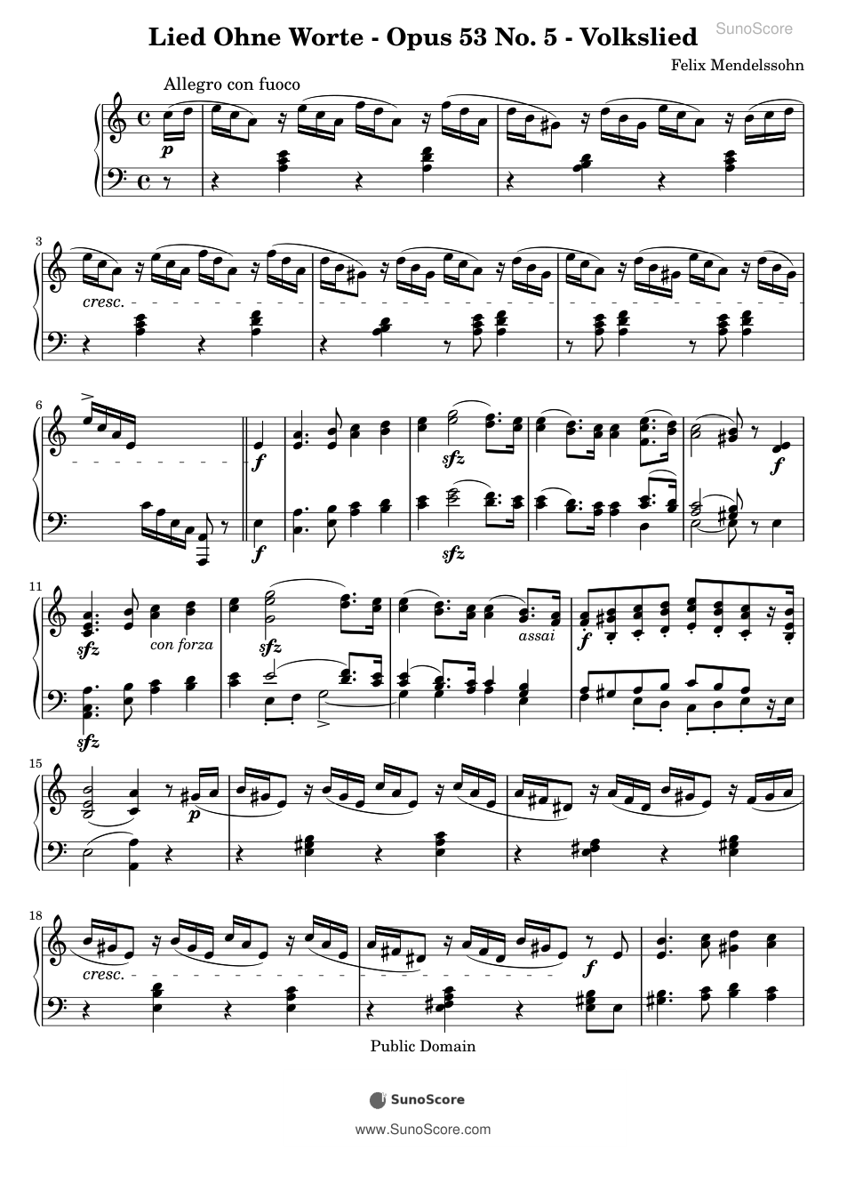 무언가 Op.53-5 (민요) 악보 첫 쪽 미리보기