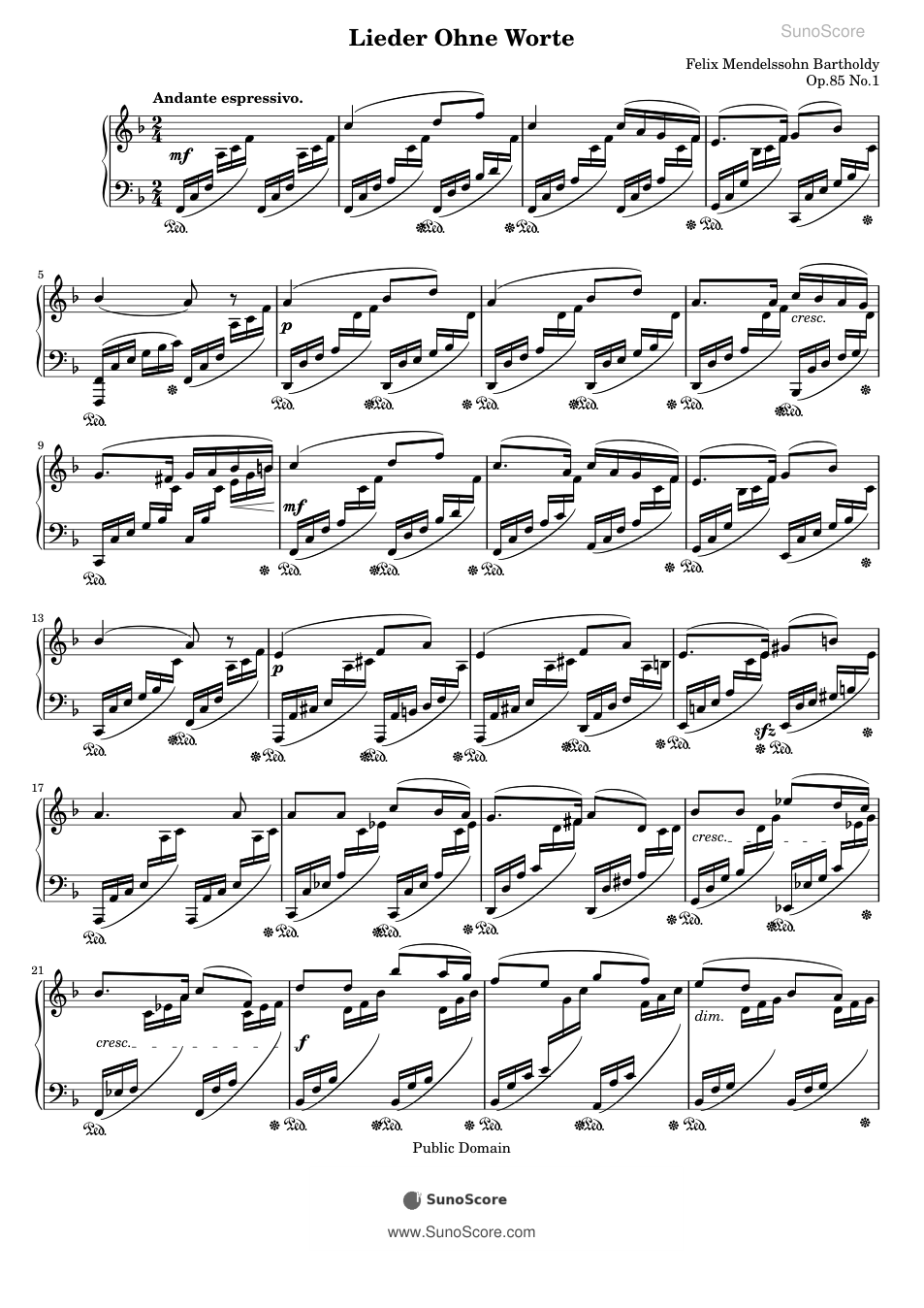 무언가 Op.85-1 악보 첫 쪽 미리보기