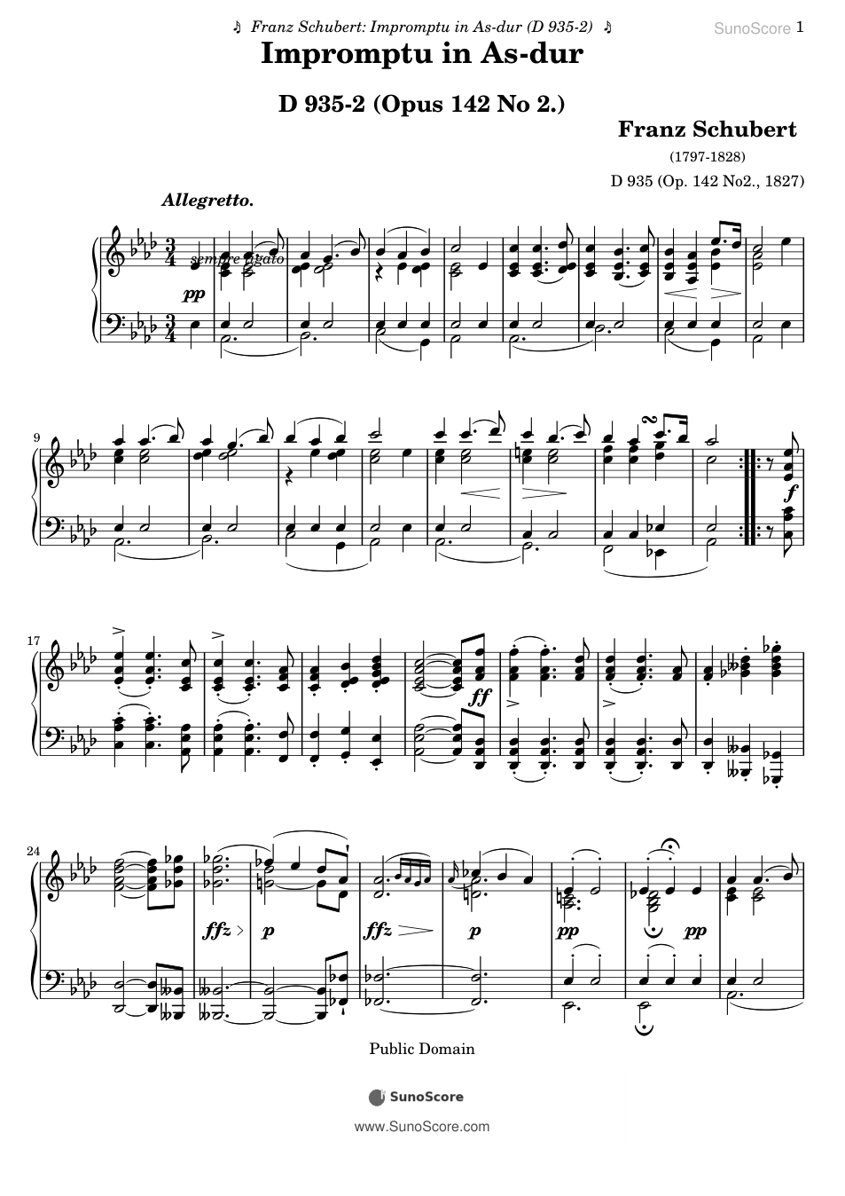 즉흥곡 Op.142-2 악보 첫 쪽 미리보기