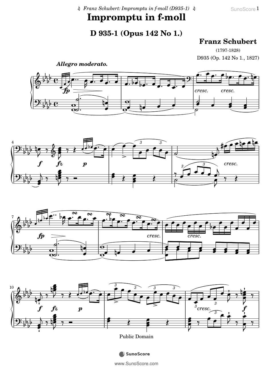 즉흥곡 바단조 D 935-1 (Op.142-1) 악보 첫 쪽 미리보기