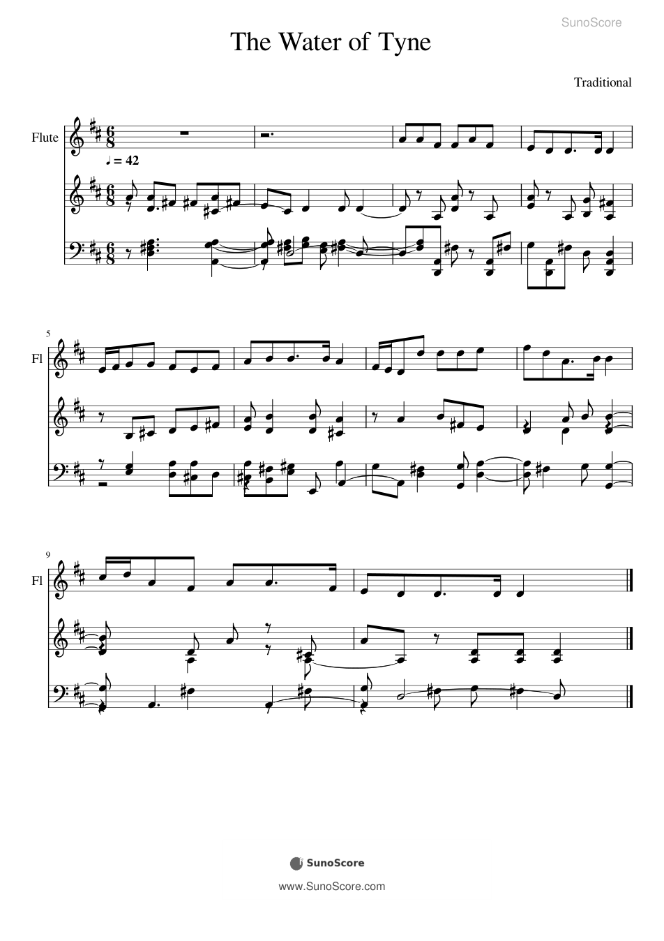 타인강의 물 (The Water of Tyne) 악보 첫 쪽 미리보기